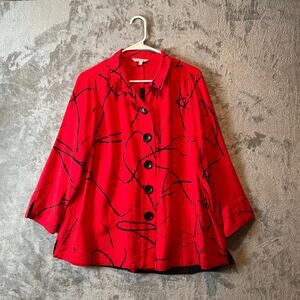John Mark Red Botton Down Long Sleeve Designed Shirt Womens Size Medium Abstract